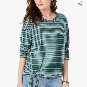 BLUE Style & Co. Women's PP Striped Long Sleeve Pullover Side Tie Long Sleeve
